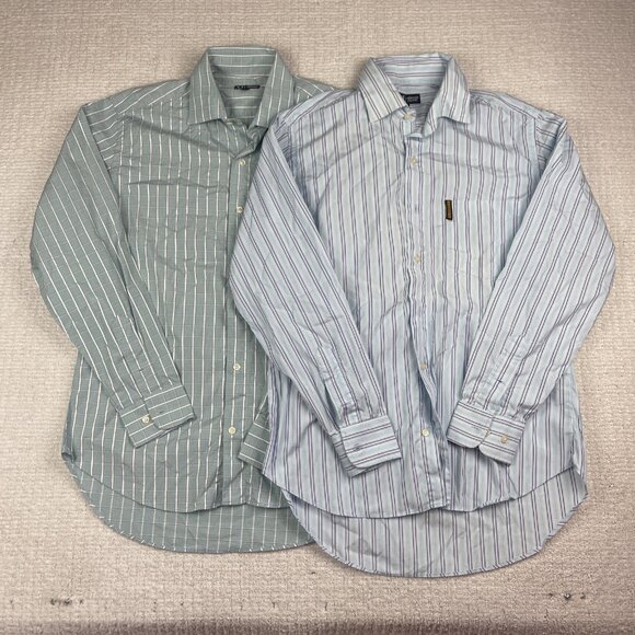 Lot of x2 Vintage Giorgio Armani Jeans Shirt Mens M Blue Plaid / Lined Read* - Picture 2 of 15